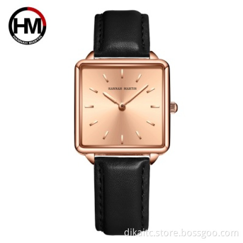 Hannah Martin Watch Women 1 Set Bracelet Japan Movement Simple Fashion Ladies Watch Rose Gold Steel Mesh Square Dial Reloj Mujer
